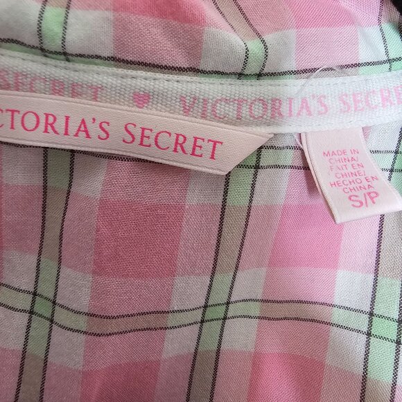 Y2k Victoria's Secret S Sleep Dress Pink Green Plaid Preppy Long Sleeve Button - Picture 3 of 5